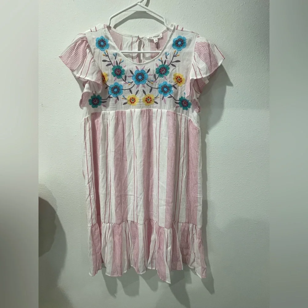 Blu Pepper White Embroidered Floral Party Dress